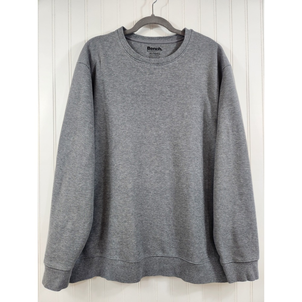 Bench Urbanwear Mens‎ XL Grey Waffle Knit Fleece Lined Crewneck Sweatshirt Cozy